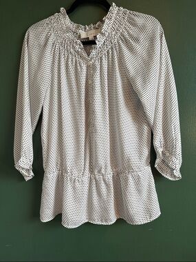 LOFT Black and White Peplum Polka Dot Ruffle Blouse